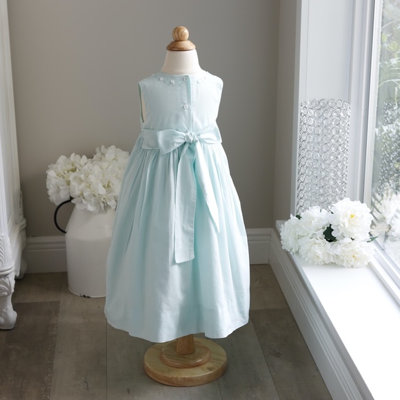 Strasburg Dress Girl'sCotton Aqua Mint Green Sundress with Embroidery - Picture 4 of 6